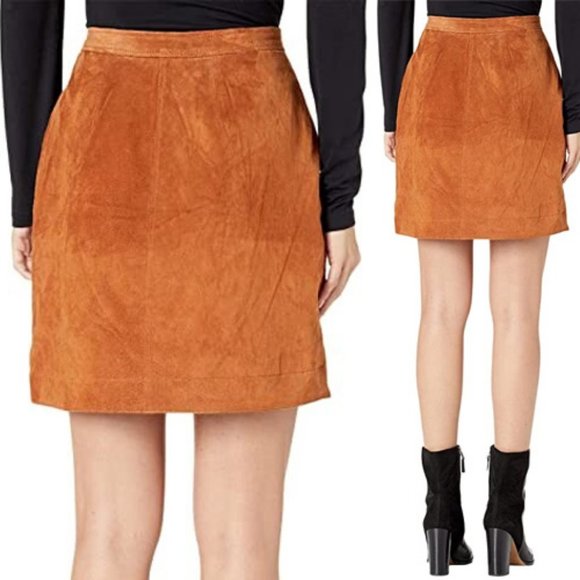 NEW BlankNYC Real Genuine Suede Leather Wrap Mini Skirt Sweater Weather Camel 29 - Picture 5 of 7